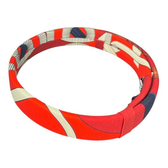 HERMES Headband Made in France One Size Fits All Hairband Wine Red White Navy main image 6